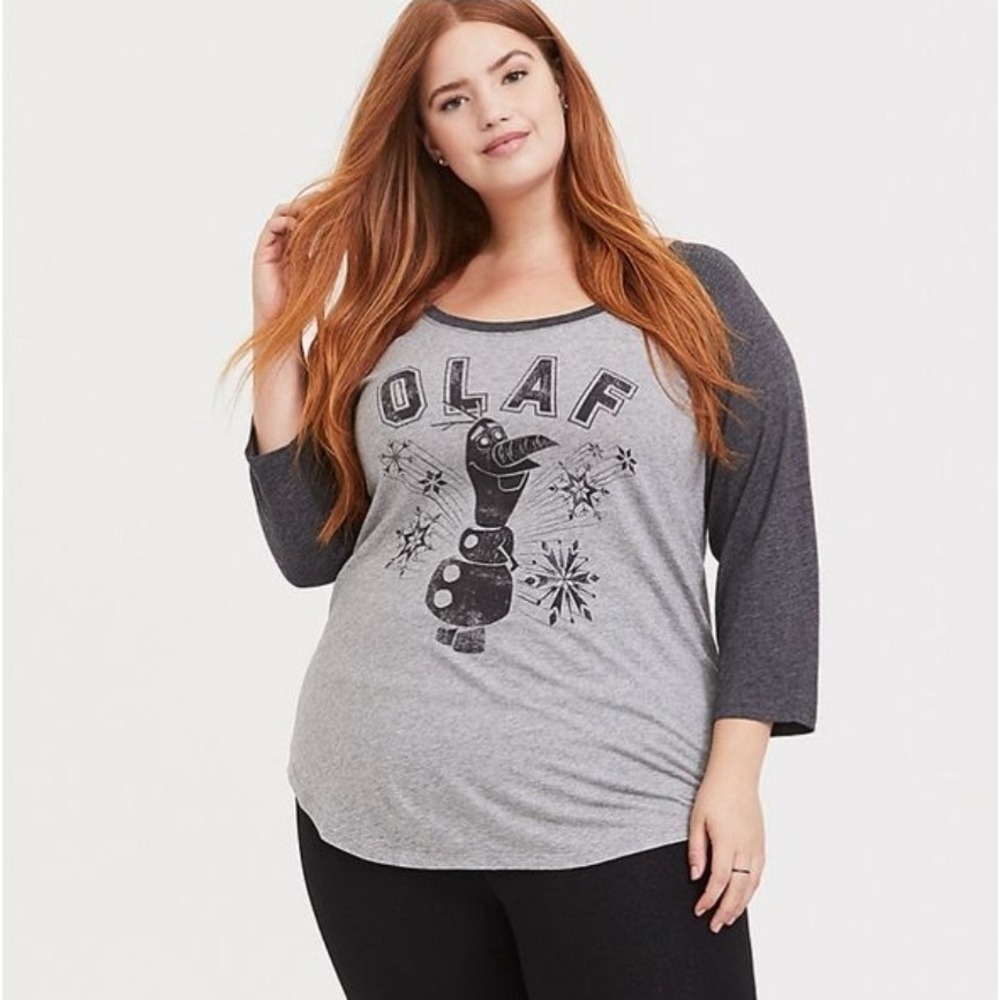 Torrid Disney Frozen Olaf T-Shirt Plus Size 3X Gray Raglan Top